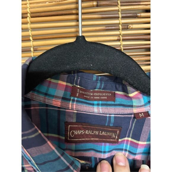Chaps Ralph Lauren Size Medium (M) Long Sleeve Button Plaid Navy Blue Pink - Picture 2 of 2